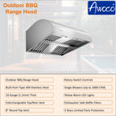 Awoco 36" Outdoor BBQ Vent Hood 18" High Type 304 Stainless Steel, 4 Speeds 1000 CFM, Adjustable LED Lights, 8” Round Top Vent