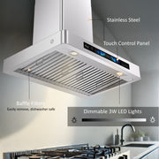 Awoco RH-WT-V Wall Mount Range Hood, T-Shape Kitchen Hood with 800 CFM, Voice, Gesture, Touch & Remote Controls, Stainless Steel, 6" Vent, Dimmable LED Lights, Baffle Filters, Adjustable Chimney