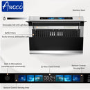 Awoco stainless steel Slant Vent Range Hood under-cabinet range hood featuring dimmable LED lights, dishwasher-safe baffle filters, built-in microphone and gesture control