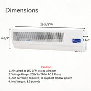 Awoco 24" Heated Air Curtain for Restaurant Drive-Thru Windows, 240VAC 1PH, 3000W, 160 CFM, 2 Heaters