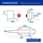 Kason 0058 Chrome Finish Latch with Strike Flush Dimensions