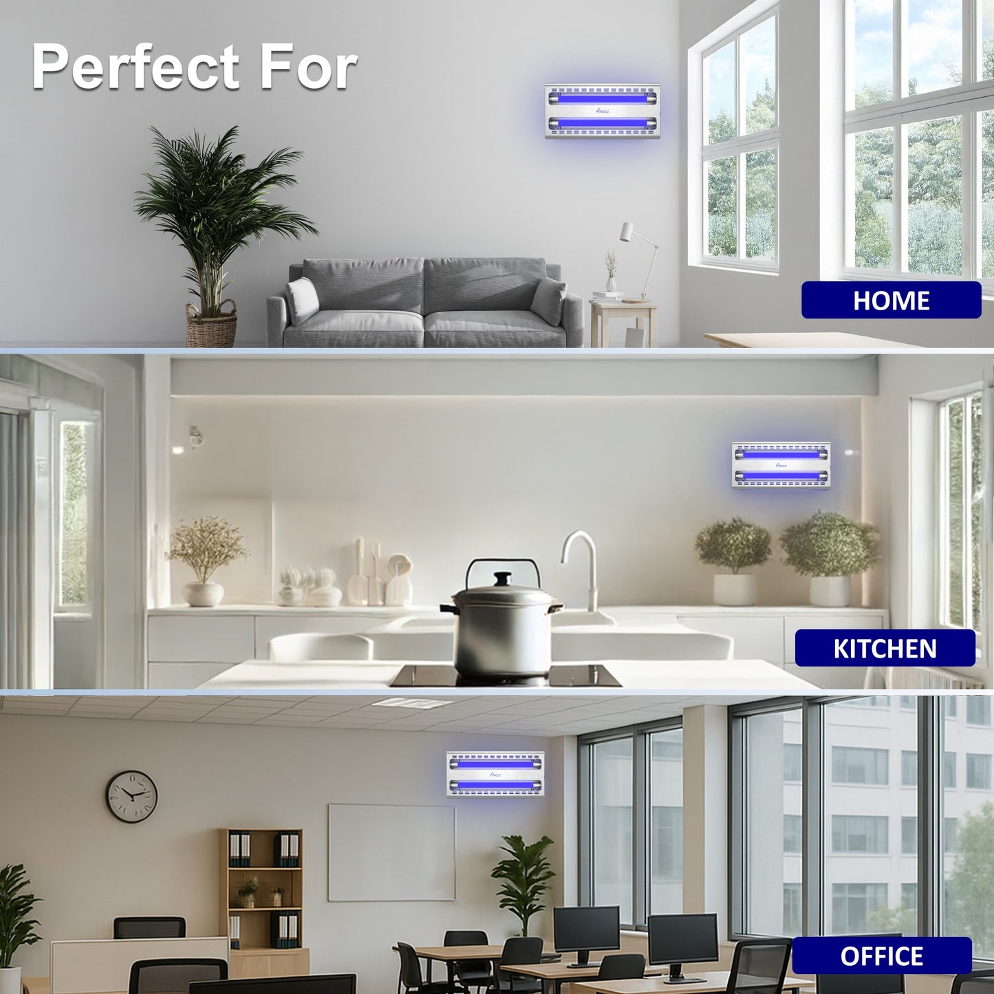 Awoco FT-2G30SS 12W LED Stainless Steel 100V-240V Wall Mount Sticky Fly Trap Lamp for Capturing Flies, Mosquitoes, Moths and Flying Insects, Perfect for home, restaurants, kitchens, warehouses