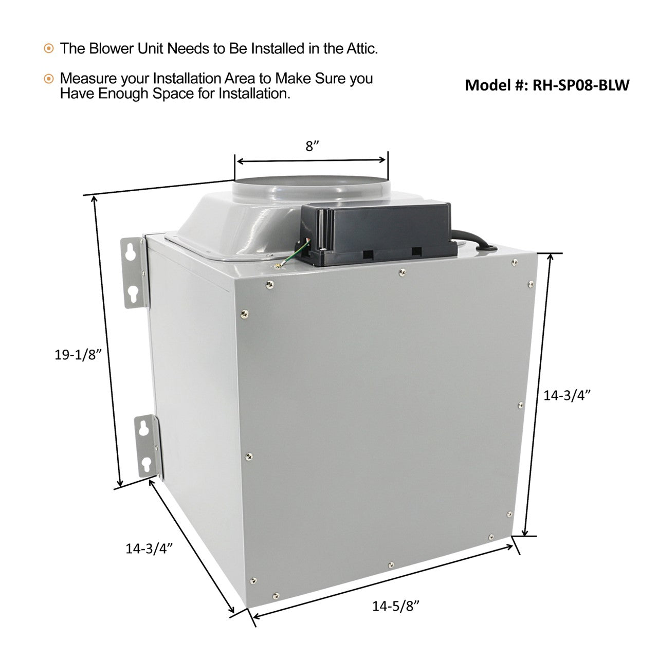 Awoco RH-WT-C Wall Mount Stainless Steel Range Hood, 3 Speeds, 1000CFM, 2 LED Lights, Remote Control, With 8” Blower Unit