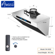 Awoco under-cabinet stainless steel slant vent range hood 36 inch with 6-inch top vent and digital control panel