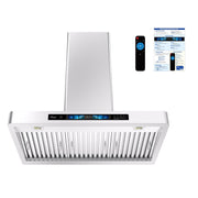 Awoco RH-WT-V Wall Mount Range Hood, T-Shape Kitchen Hood with 800 CFM, Voice, Gesture, Touch & Remote Controls, Stainless Steel, 6" Vent, Dimmable LED Lights, Baffle Filters, Adjustable Chimney