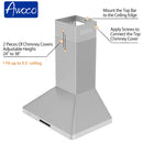 Awoco RH-WT-C Wall Mount Stainless Steel Range Hood, 3 Speeds, 6” Round Top Vent, 800CFM, 2 LED Lights, with Remote Control