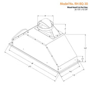 RH-BQ-DTLS Ductless Range Hood Insert 30 inch Built-in Insert range hood dimension