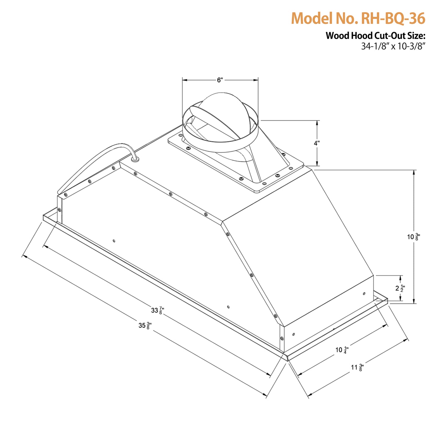RH-BQ-DTLS Ductless Range Hood Insert 36 inch Built-in Insert range hood dimension