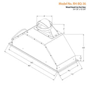 RH-BQ-DTLS Ductless Range Hood Insert 36 inch Built-in Insert range hood dimension