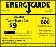 RH-BQ-DTLS Ductless Range Hood Insert Energy guide with 600 cfm
