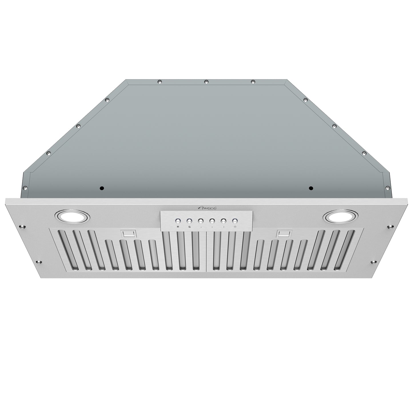 Awoco RH-BQ-M 14-1/2”D Built-in/Insert Stainless Steel Range Hood, 4-Speed, 650 CFM, LED Lights, Baffle Filters for Wood Hood