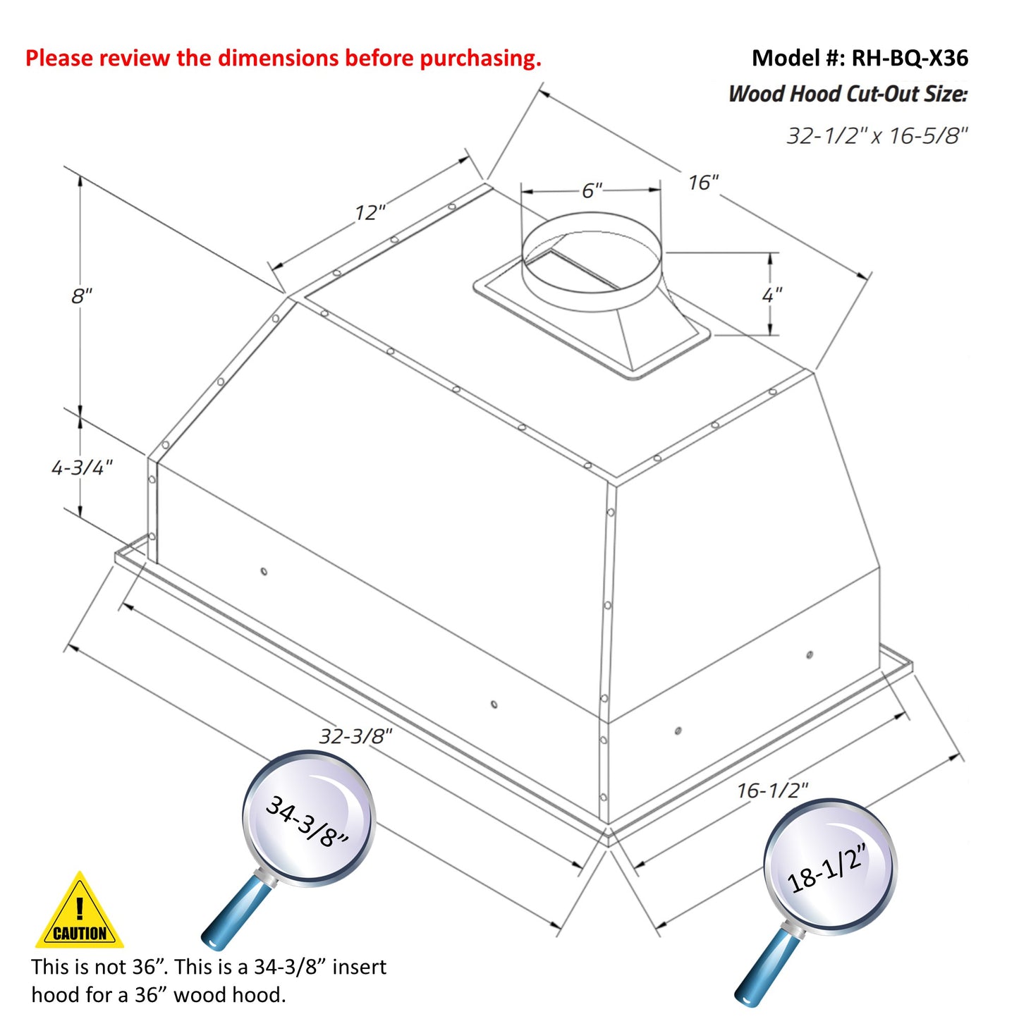 Awoco RH-BQ-X 18.5” Depth Ducted Built-in/Insert Stainless Steel Range Hood, 4-Speed, 700 CFM, LED Lights, Baffle Filters for Wood Hood