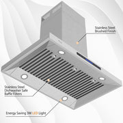 RH-WQ-36 Island Range Hood with Stainless Steel Brushed Finish