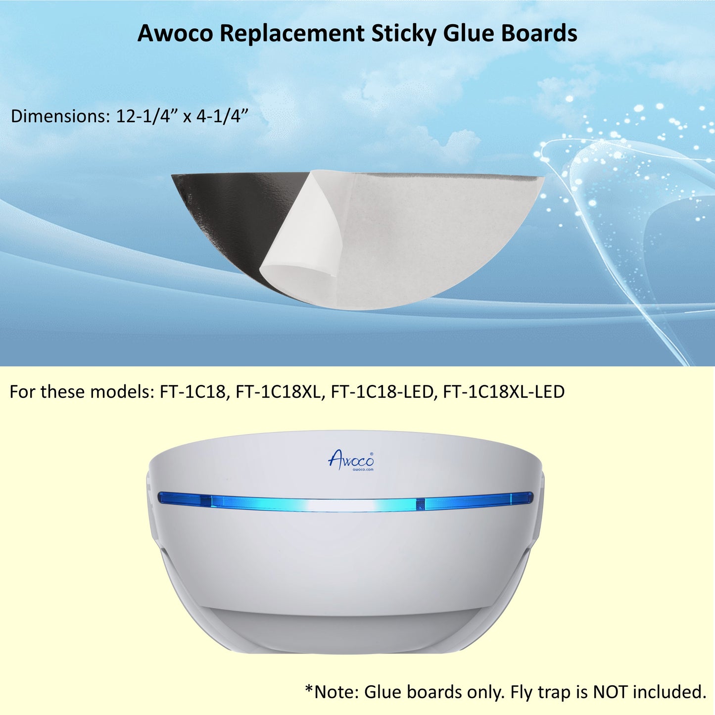 Awoco 5 Pcs of Type C Replacement Sticky Paper Glue Boards for FT-1C18 Wall Mount Sticky UV Fly Trap Lamp 12-1/4" x 4-1/4"