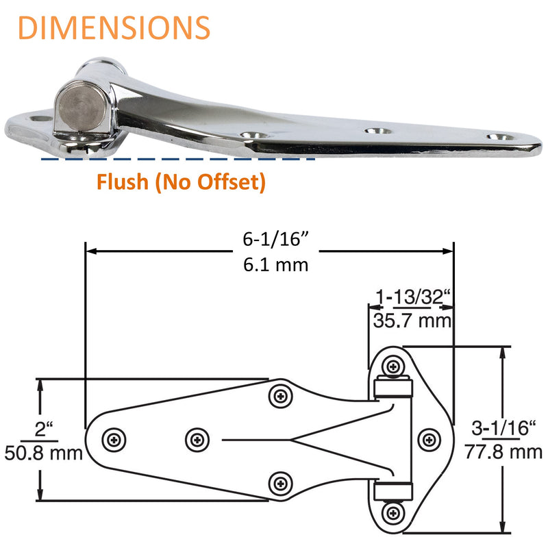 KASON 1070 Reversible Surfacemount Narrow Flange Hinge Chrome Finish for Restaurant Equipment