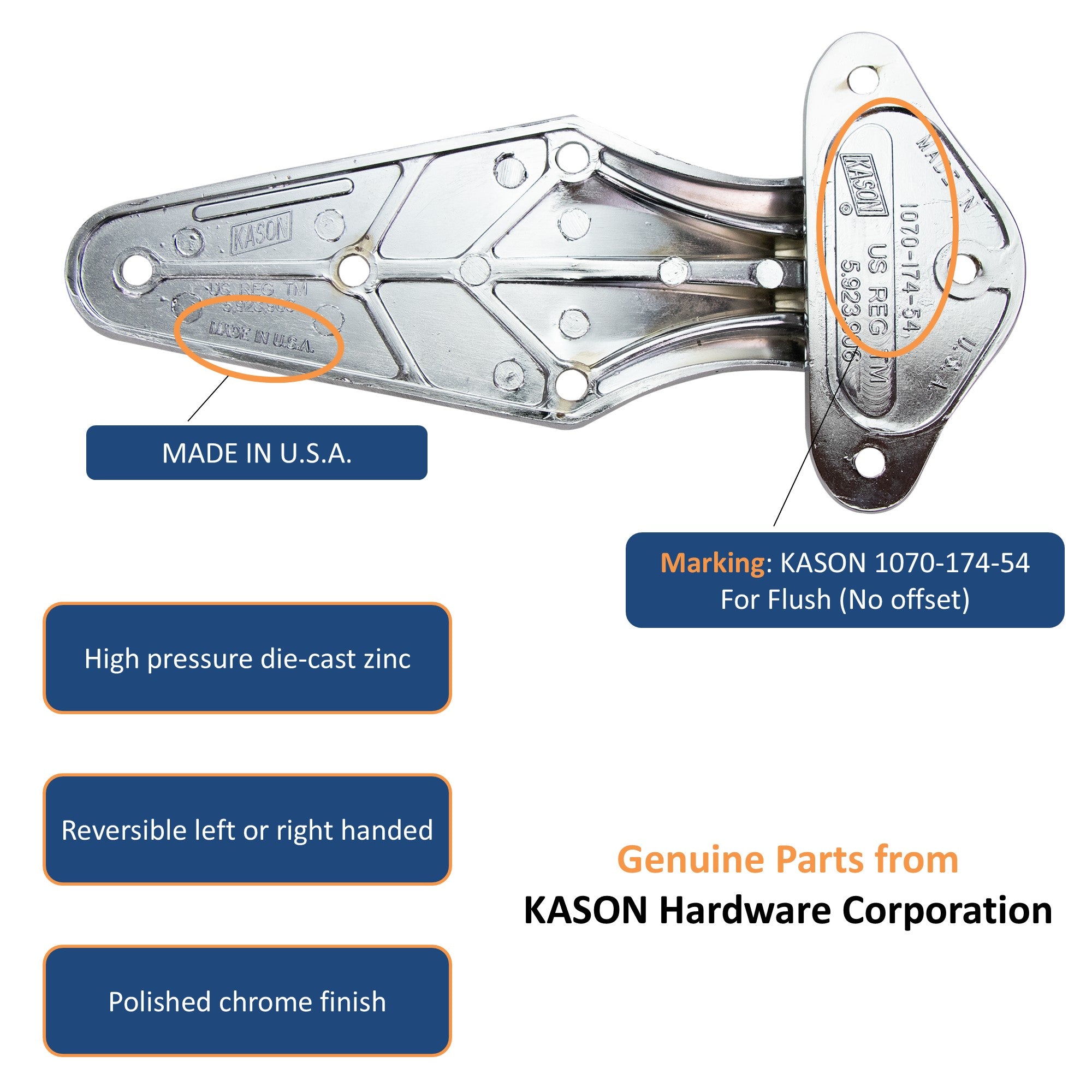 Kason 1070 Surfacemount Narrow Flange Hinge - Chrome Finish – Awoco