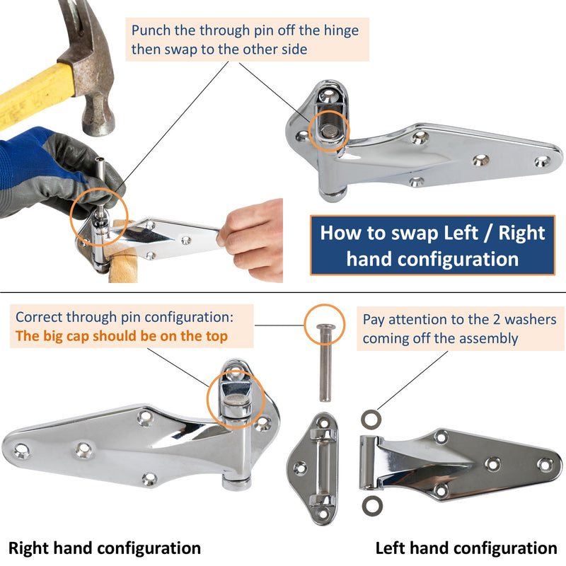 KASON 1070 Reversible Surfacemount Narrow Flange Hinge Chrome Finish for Restaurant Equipment