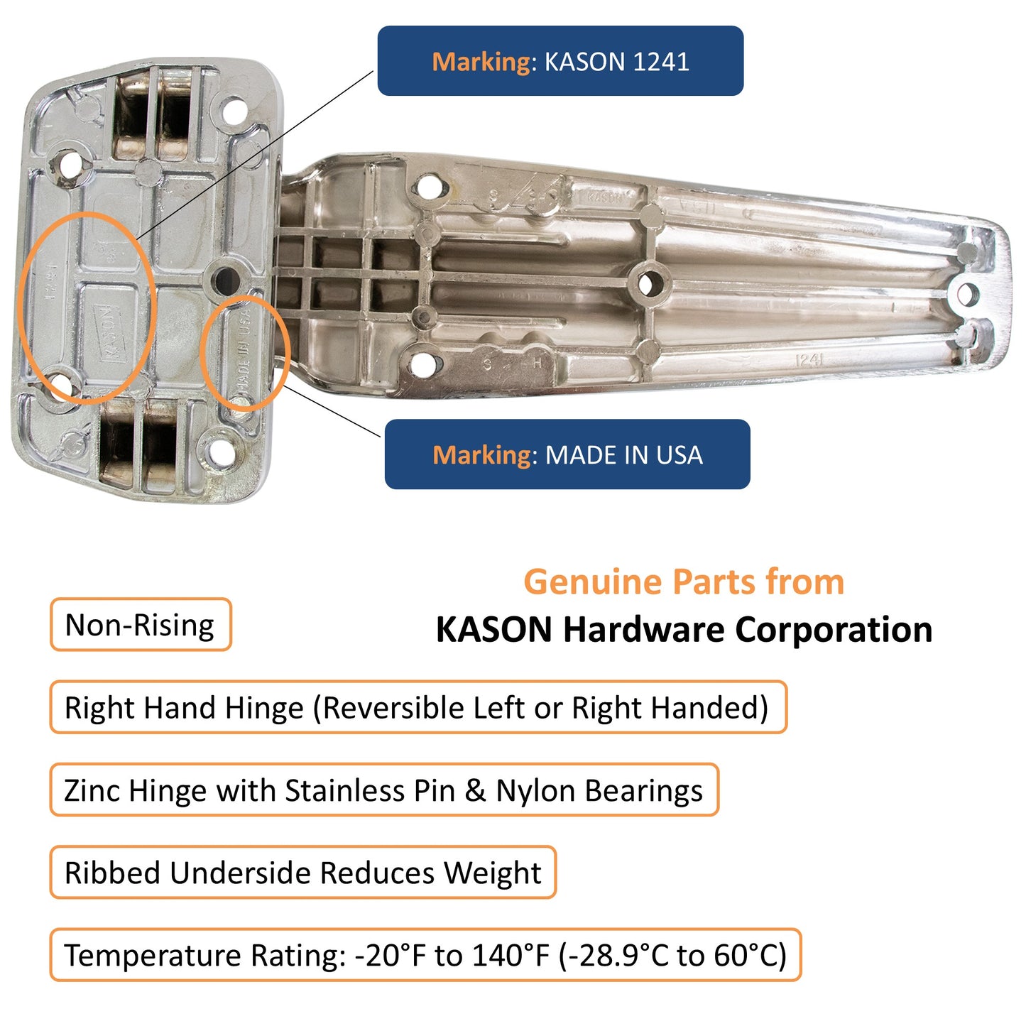 KASON 1241 Heavy Duty Reversible Surfacemount Double Knuckle Hinge Chrome Finish for Walk-in Freezer/ Cooler/ Refrigerator/ Restaurant Equipment