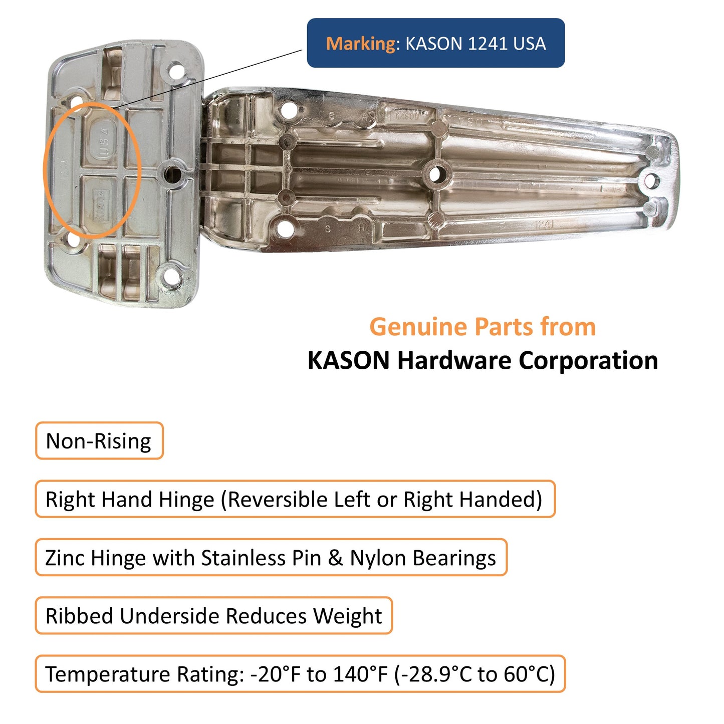 KASON 1241 Heavy Duty Reversible Surfacemount Double Knuckle Hinge Chrome Finish for Walk-in Freezer/ Cooler/ Refrigerator/ Restaurant Equipment