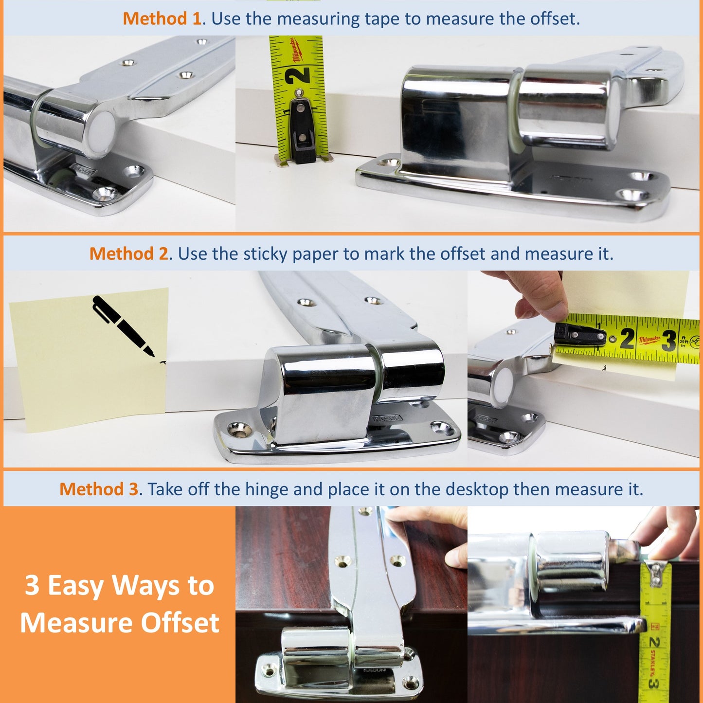 KASON 1245 Reversible Cam-Rise Walk-in Hinge Chrome Finish for Freezer/Cooler/Refrigerator