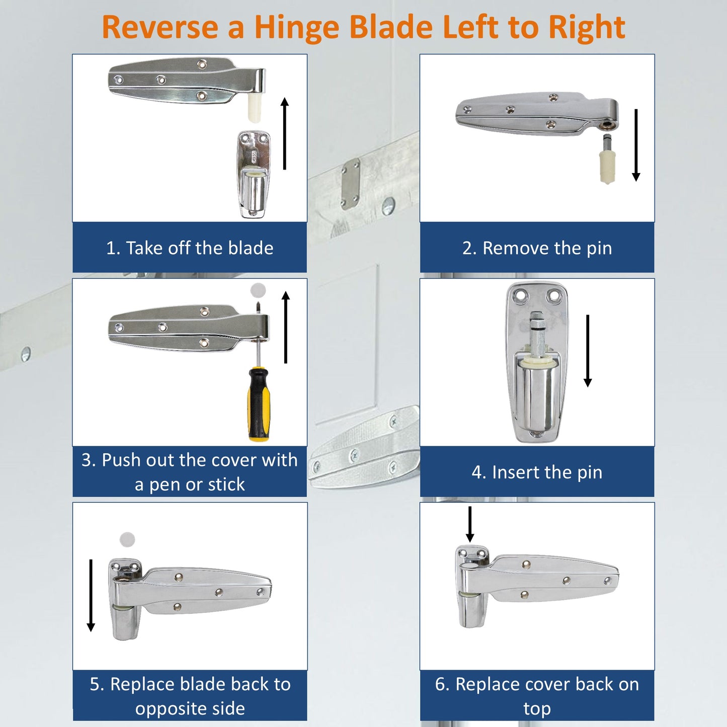 KASON 1245 Reversible Cam-Rise Walk-in Hinge Chrome Finish for Freezer/Cooler/Refrigerator