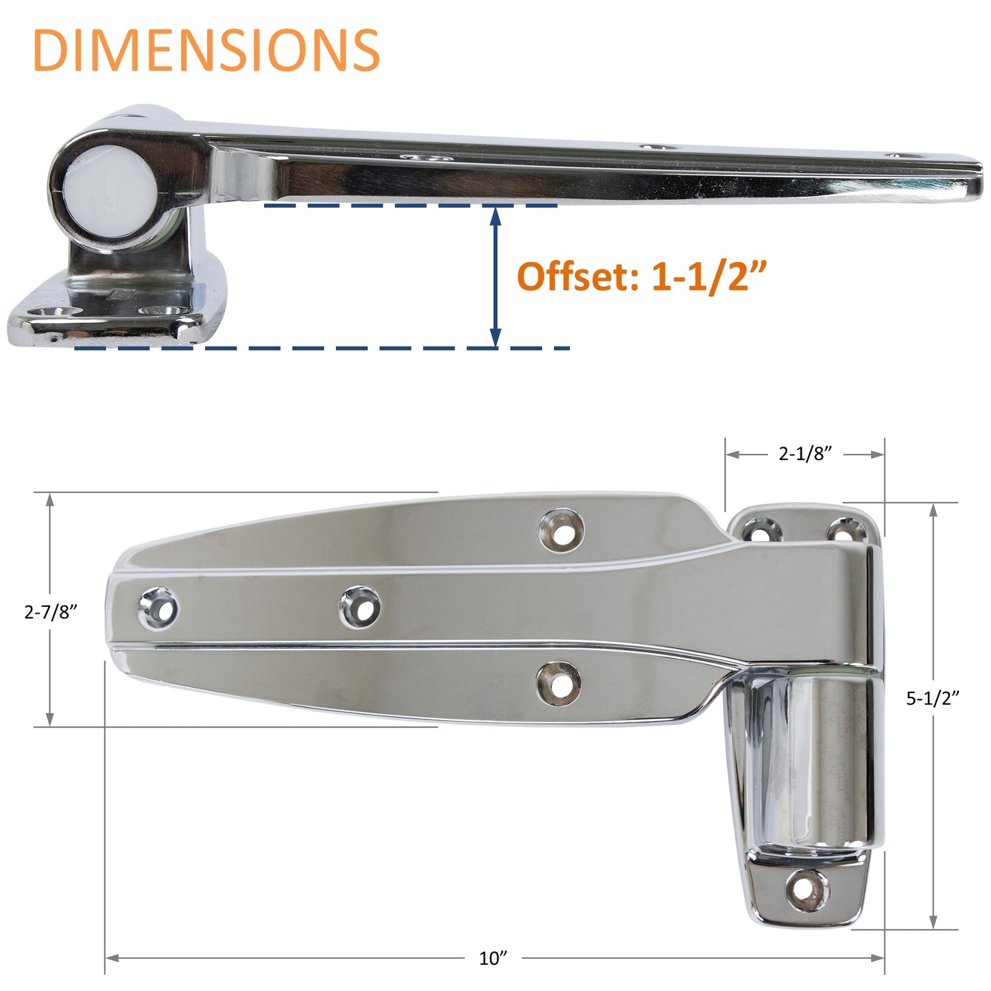 KASON 1245 Reversible Cam-Rise Walk-in Hinge Chrome Finish for Freezer/Cooler/Refrigerator