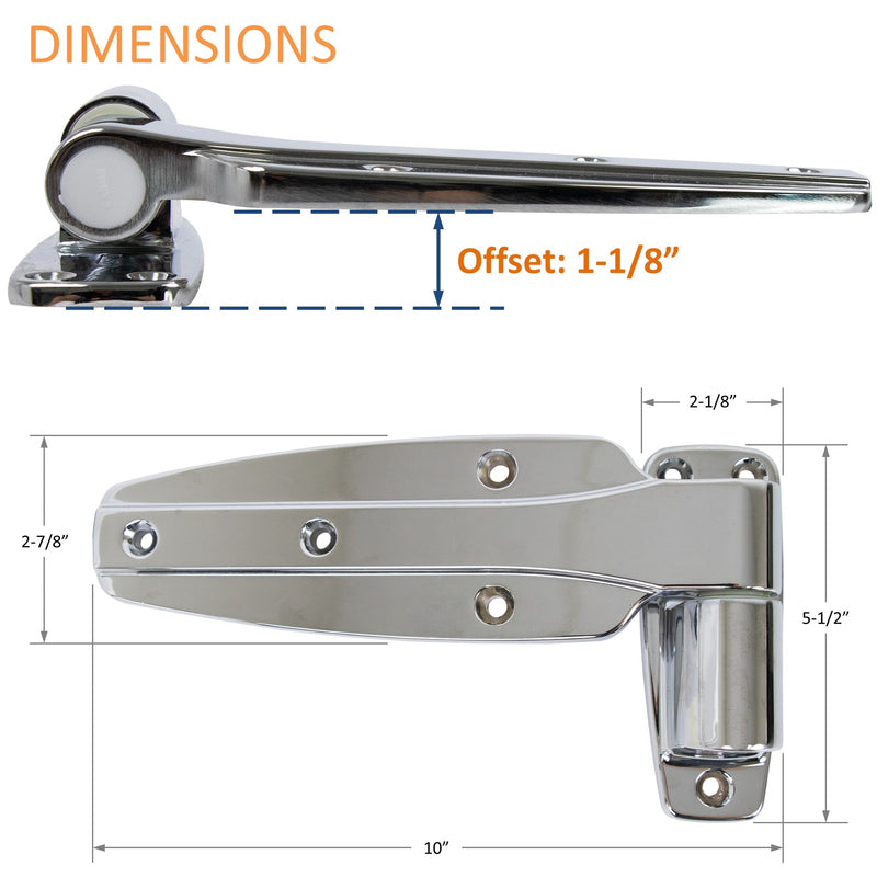 KASON 1245 Reversible Cam-Rise Walk-in Hinge Chrome Finish for Freezer/Cooler/Refrigerator