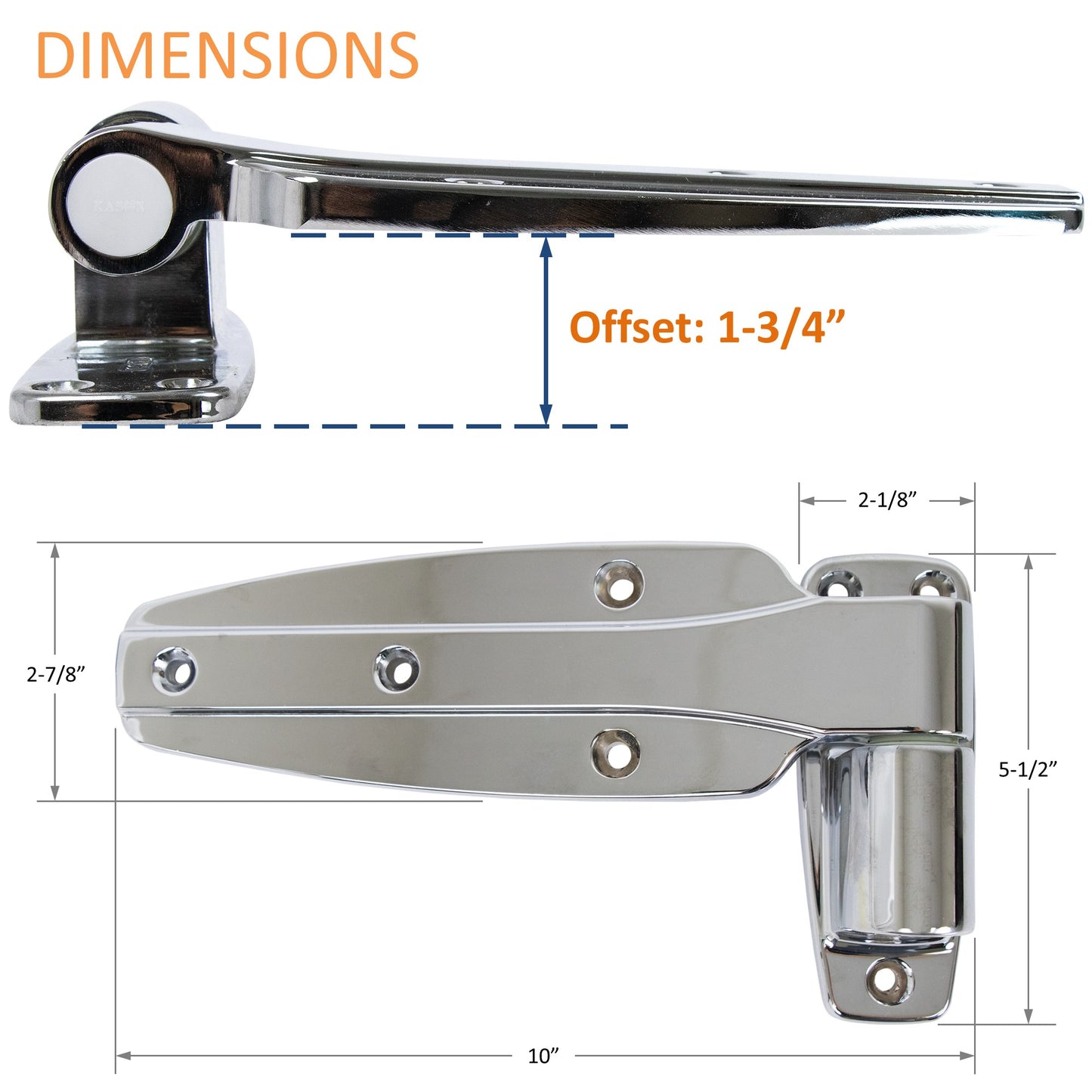 KASON 1245 Reversible Cam-Rise Walk-in Hinge Chrome Finish for Freezer/Cooler/Refrigerator