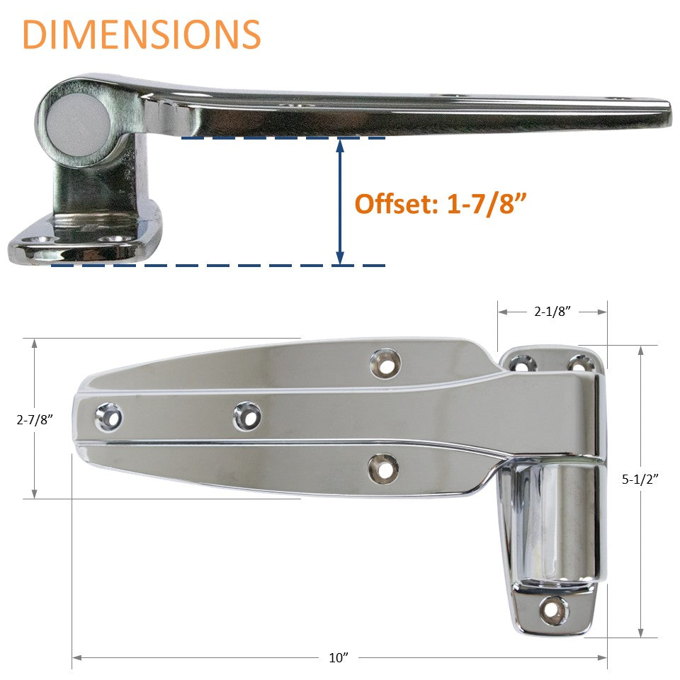 KASON 1245 Reversible Cam-Rise Walk-in Hinge Chrome Finish for Freezer/Cooler/Refrigerator