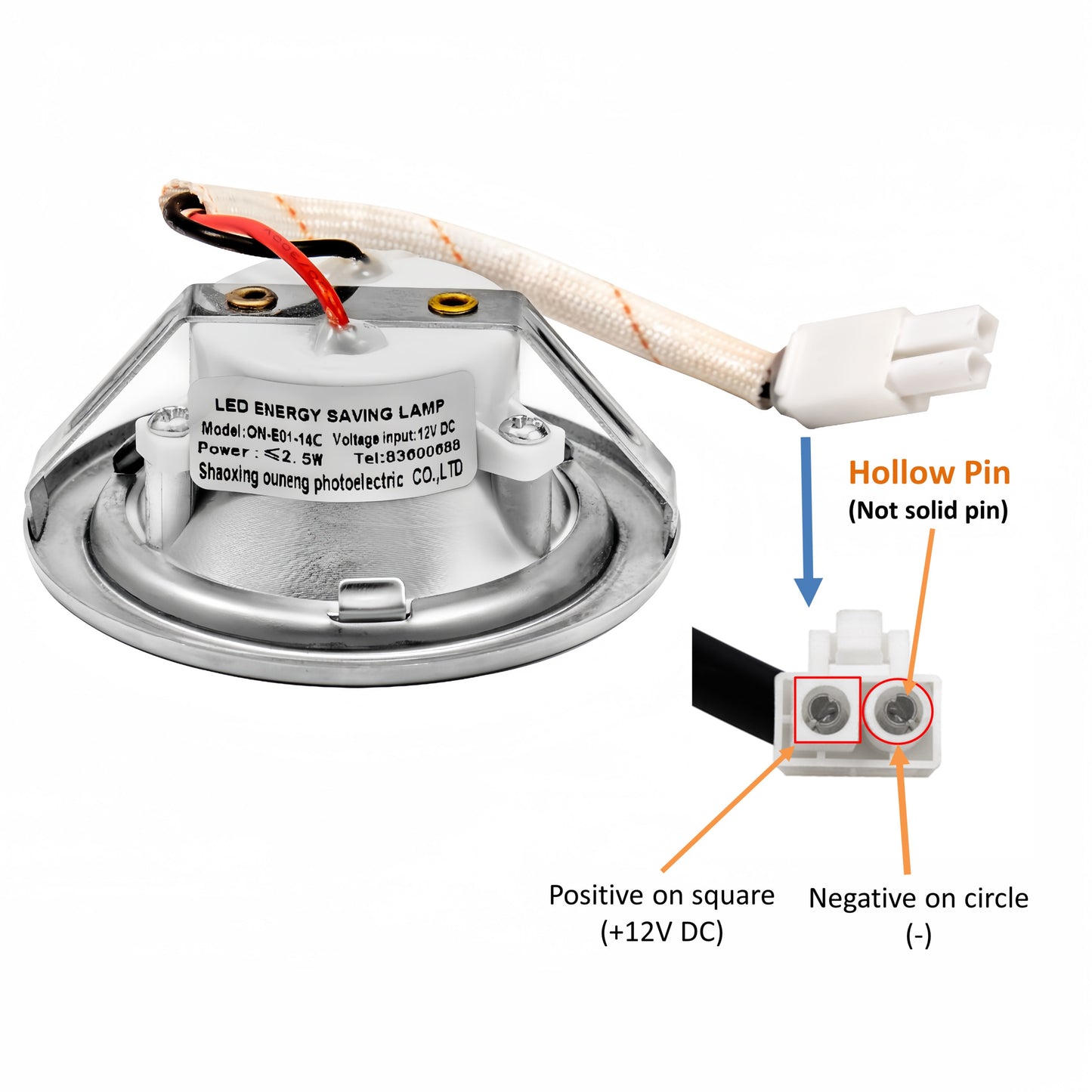 [2-5/8" Folded Edge] 2 Pcs of 12VDC LED Lights ON-E01-14D for Range Hoods with Recessed Light Holes