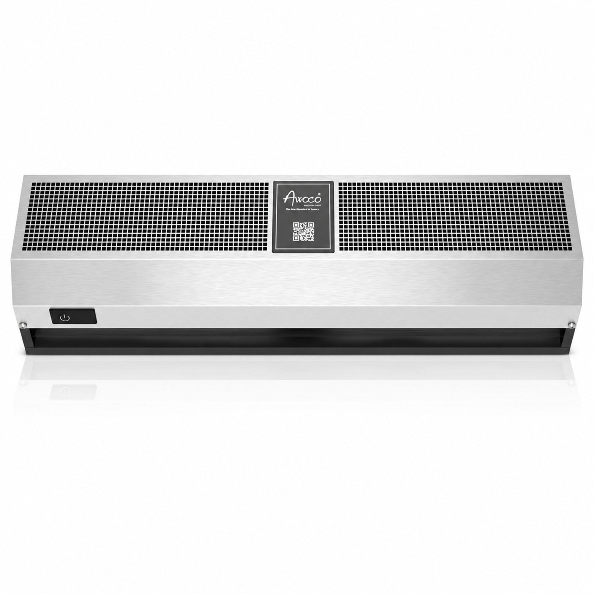 Awoco FM-DC-SS Signature Stainless Steel Air Curtain 3 Speeds Quiet DC Motor | 970CFM, 120VAC, Magnetic Switch, Remote Control, 98W Low Power Consumption, Compact & Lightweight, 7.5" Low Profile