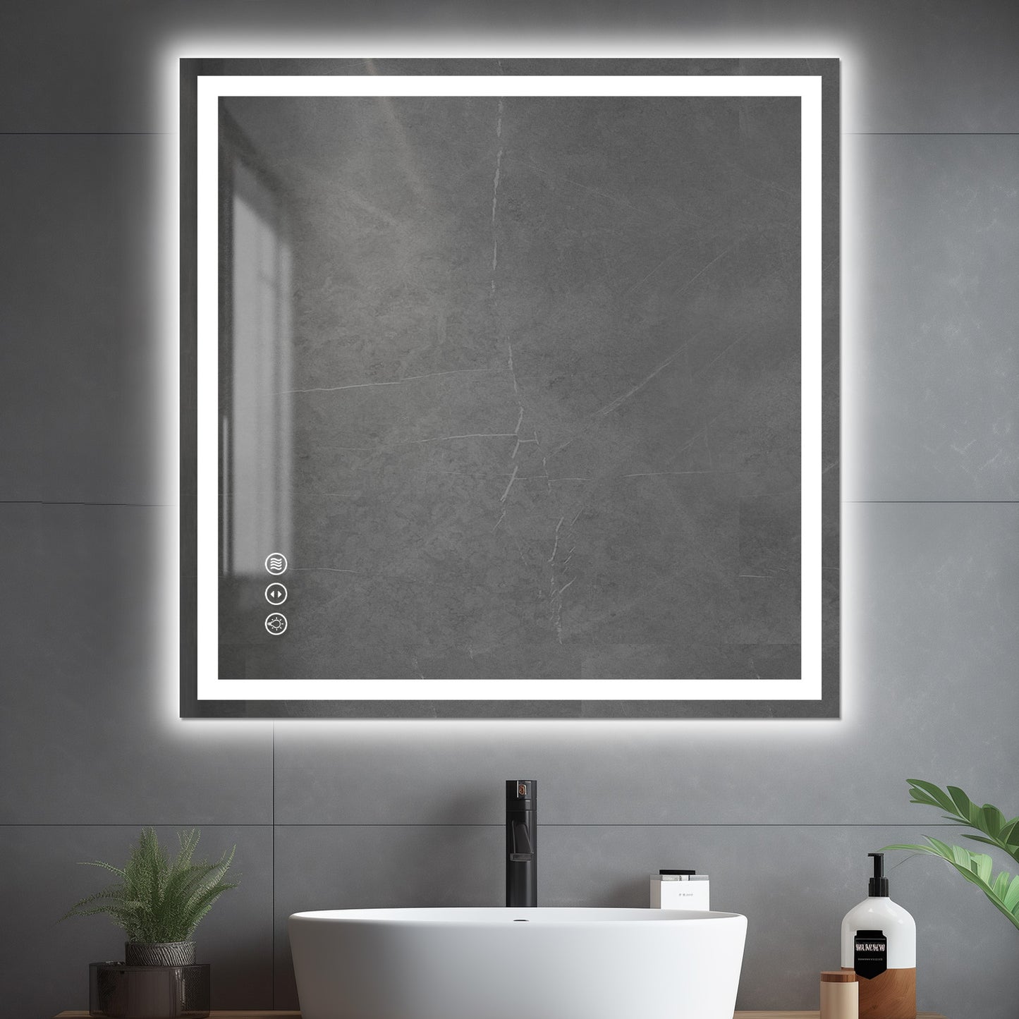 Awoco LED Bathroom Mirror with Light, Lighted Vanity Mirror with Backlit and Front Light, Dimmable Anti-Fog Memory Function Lighted Mirror with 3 Colors for Bathroom Wall