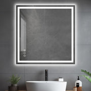 Awoco LED Bathroom Mirror with Light, Lighted Vanity Mirror with Backlit and Front Light, Dimmable Anti-Fog Memory Function Lighted Mirror with 3 Colors for Bathroom Wall