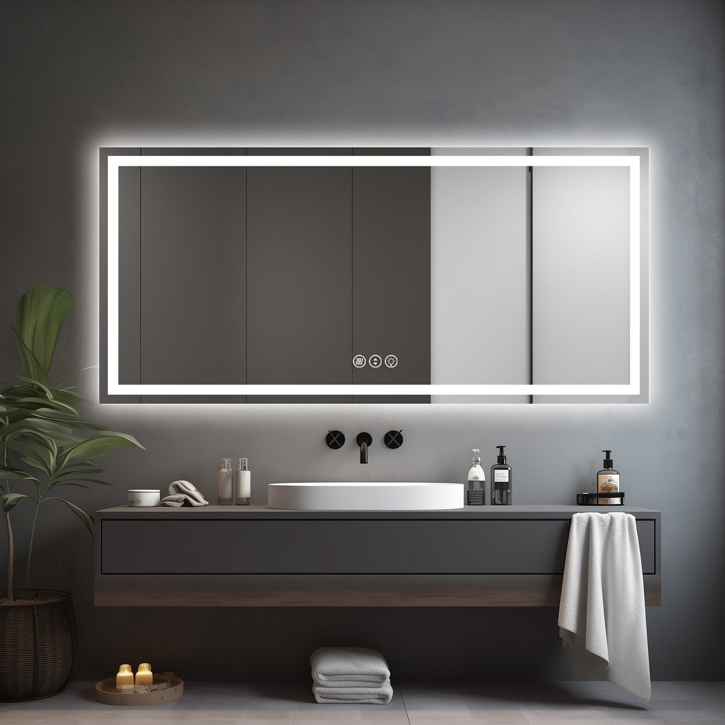 Awoco LED Bathroom Mirror with Light, Lighted Vanity Mirror with Backlit and Front Light, Dimmable Anti-Fog Memory Function Lighted Mirror with 3 Colors for Bathroom Wall
