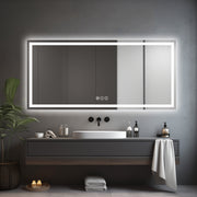 Awoco LED Bathroom Mirror with Light, Lighted Vanity Mirror with Backlit and Front Light, Dimmable Anti-Fog Memory Function Lighted Mirror with 3 Colors for Bathroom Wall
