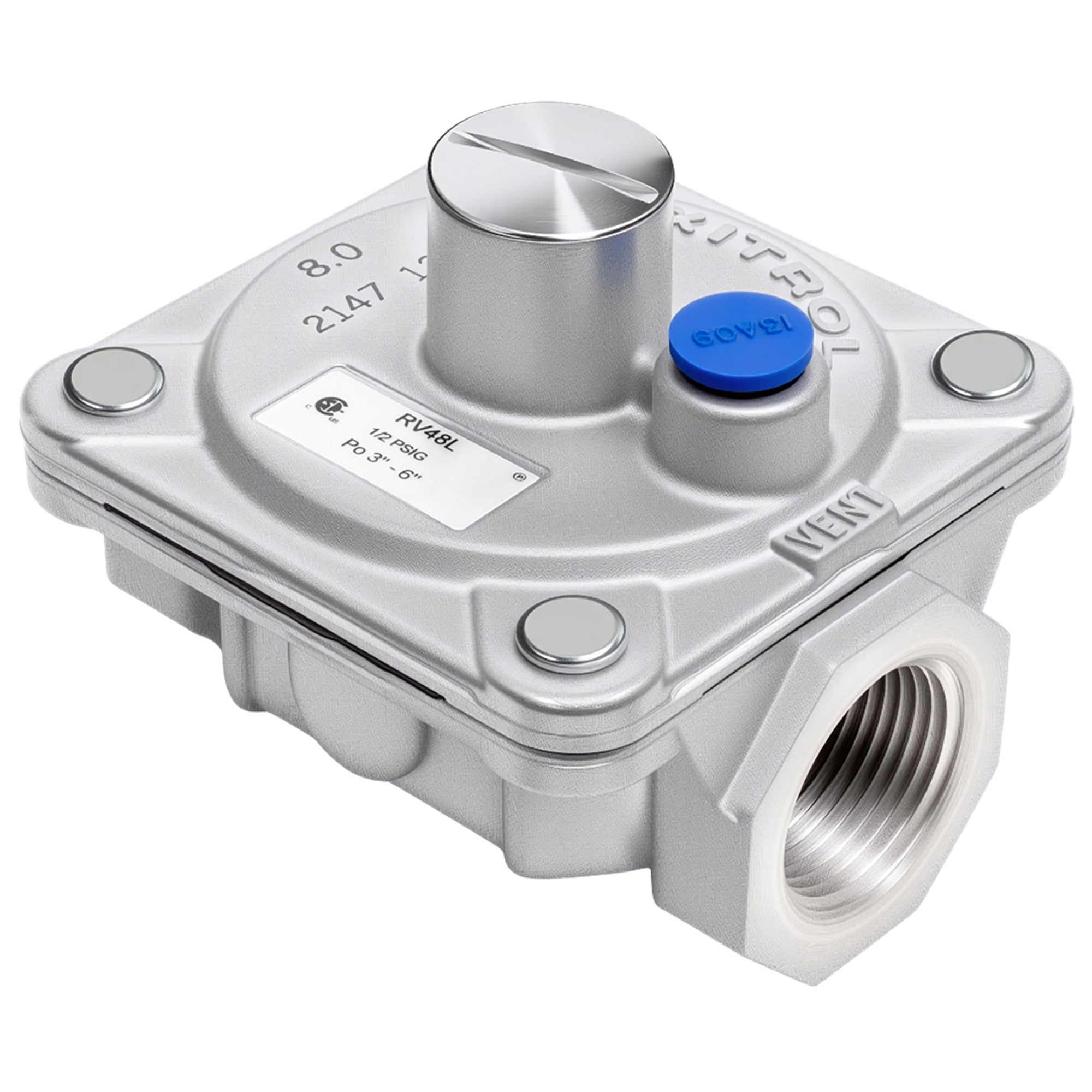 Maxitrol RV48L Natural Gas Pressure Regulator, 3/4" NPT Thread, 15/16" In and Out Opening, 1/2 PSIG In, 3"- 6" WC Out, CSA Certified
