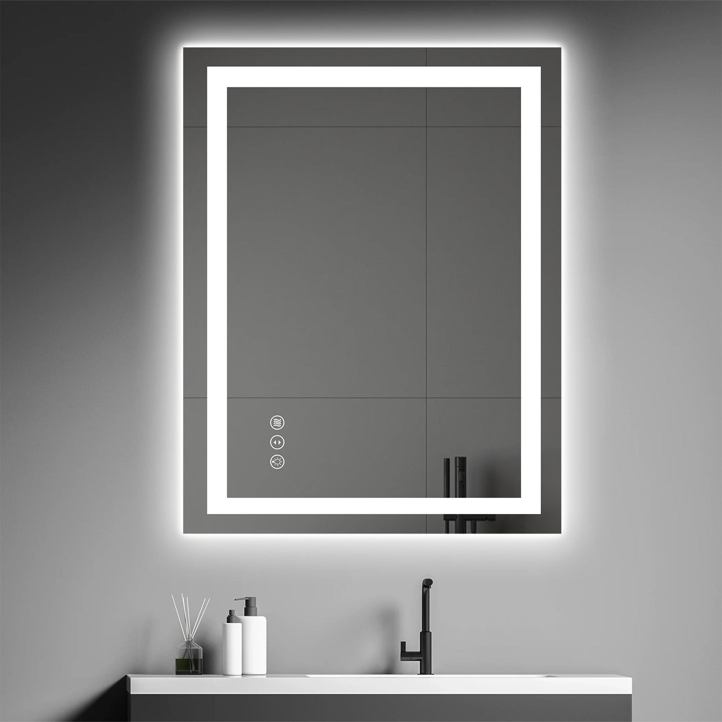 Awoco LED Bathroom Mirror with Light, Lighted Vanity Mirror with Backlit and Front Light, Dimmable Anti-Fog Memory Function Lighted Mirror with 3 Colors for Bathroom Wall