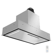 Awoco RH-BQ-CR Flush Ceiling Mount Insert Island Range Hood, Stainless Steel 4 Speeds 700 CFM, 6” Round Vent LED Lights Remote Control