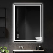 Awoco LED Bathroom Mirror with Light, Lighted Vanity Mirror with Backlit and Front Light, Dimmable Anti-Fog Memory Function Lighted Mirror with 3 Colors for Bathroom Wall