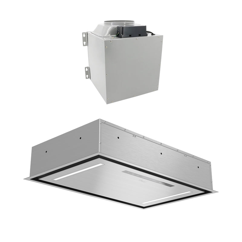 Awoco RH-IT08-CR Flush Ceiling Mount Split Insert Range Hood, Stainless Steel 4 Speeds 1000 CFM, 8” Round Vent LED Lights Remote Control