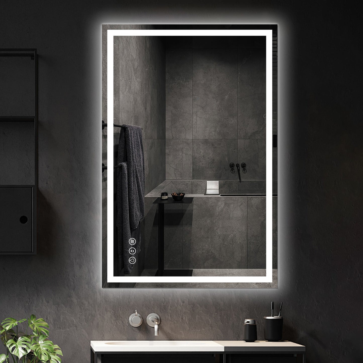 Awoco LED Bathroom Mirror with Light, Lighted Vanity Mirror with Backlit and Front Light, Dimmable Anti-Fog Memory Function Lighted Mirror with 3 Colors for Bathroom Wall