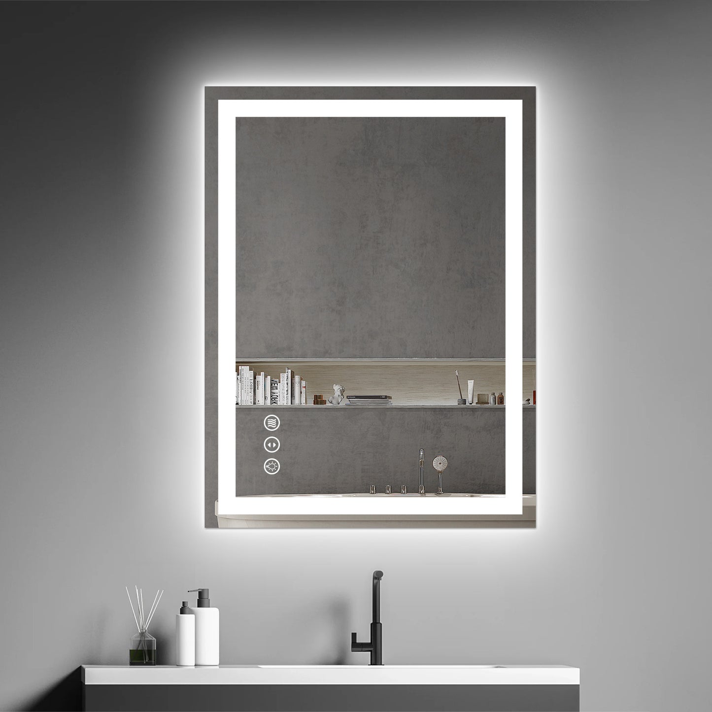 Awoco LED Bathroom Mirror with Light, Lighted Vanity Mirror with Backlit and Front Light, Dimmable Anti-Fog Memory Function Lighted Mirror with 3 Colors for Bathroom Wall