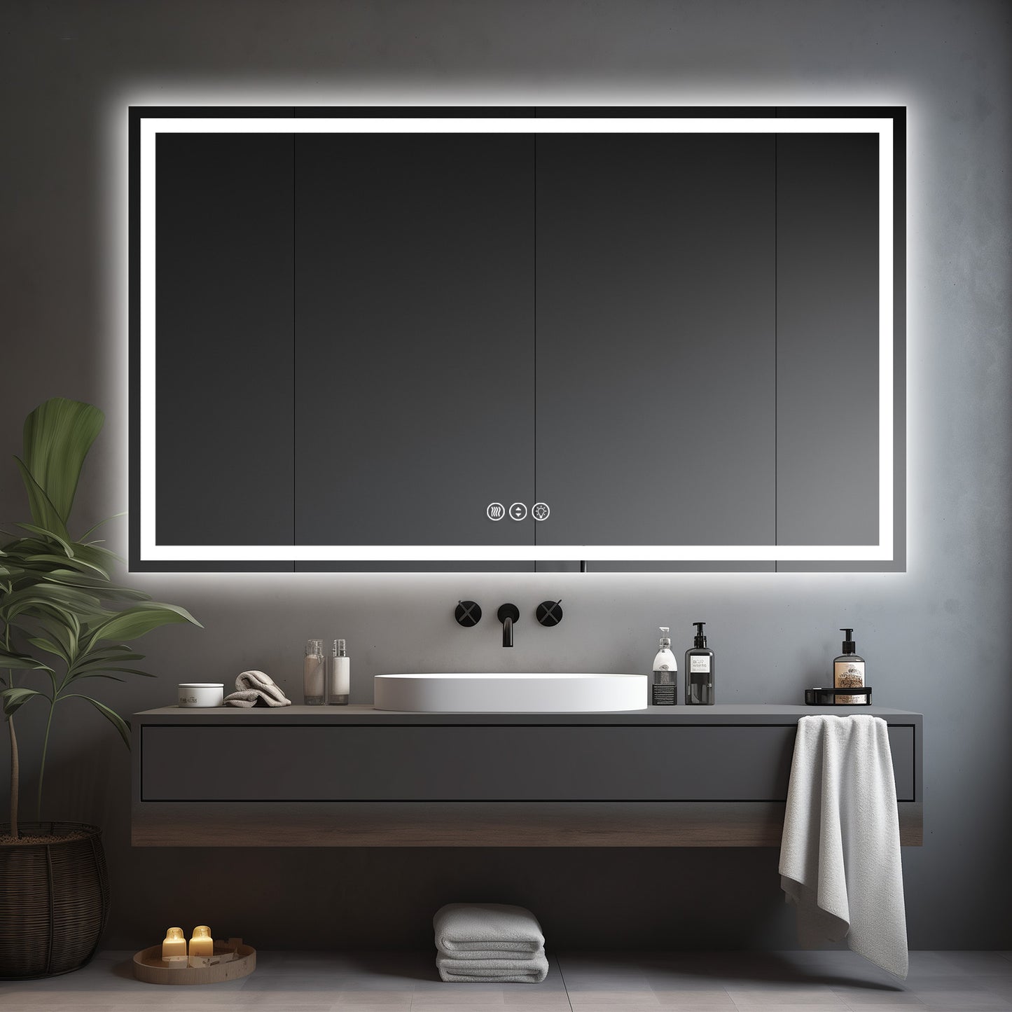 Awoco LED Bathroom Mirror with Light, Lighted Vanity Mirror with Backlit and Front Light, Dimmable Anti-Fog Memory Function Lighted Mirror with 3 Colors for Bathroom Wall