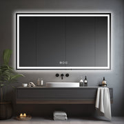 Awoco LED Bathroom Mirror with Light, Lighted Vanity Mirror with Backlit and Front Light, Dimmable Anti-Fog Memory Function Lighted Mirror with 3 Colors for Bathroom Wall