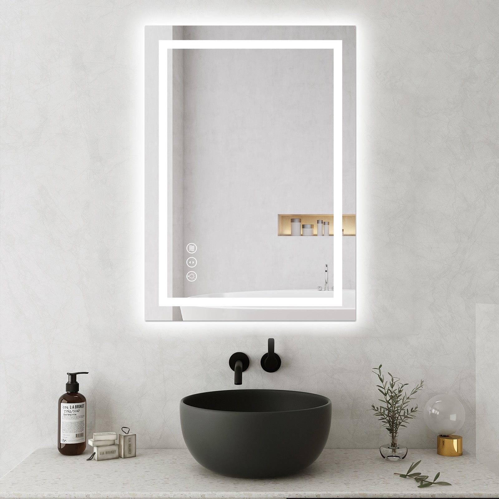 Awoco LED Bathroom Mirror with Light, Lighted Vanity Mirror with Backlit and Front Light, Dimmable Anti-Fog Memory Function Lighted Mirror with 3 Colors for Bathroom Wall