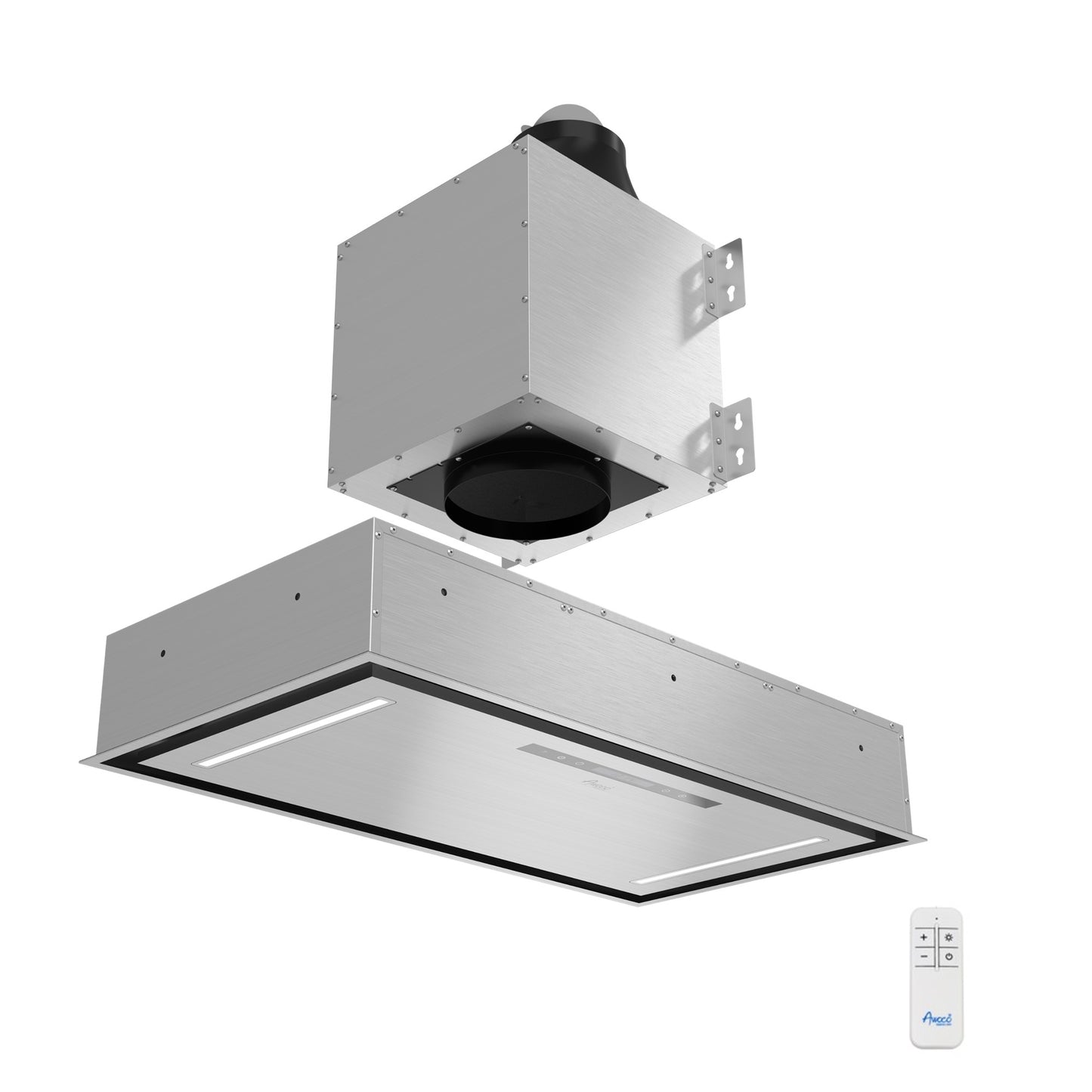 Awoco RH-IT06-CR Flush Ceiling Mount Split Insert Range Hood, Stainless Steel 4 Speeds 800 CFM, 6” Round Vent LED Lights Remote Control