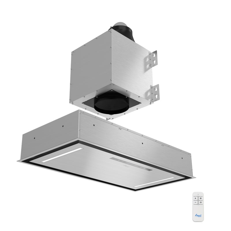 Awoco RH-IT06-CR Flush Ceiling Mount Split Insert Range Hood, Stainless Steel 4 Speeds 800 CFM, 6” Round Vent LED Lights Remote Control
