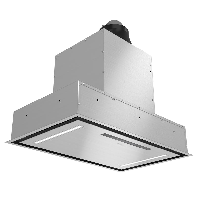 Awoco RH-BQ-CR Flush Ceiling Mount Insert Island Range Hood, Stainless Steel 4 Speeds 650 CFM, 6” Round Vent LED Lights Remote Control