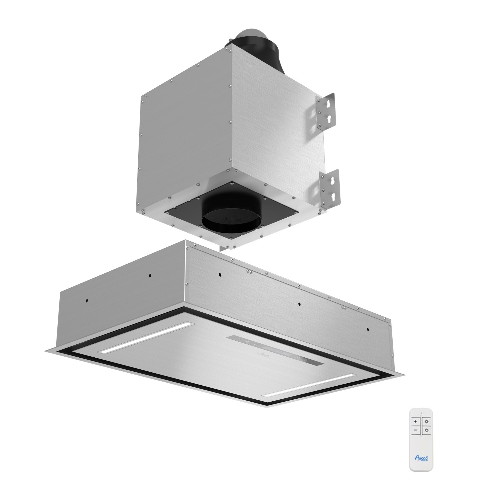 Awoco RH-IT06-CR Flush Ceiling Mount Split Insert Range Hood, Stainless Steel 4 Speeds 800 CFM, 6” Round Vent LED Lights Remote Control