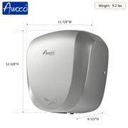 Awoco Standard 1450W 120V Heavy Duty Stainless Steel Automatic High Speed Hand Dryer, UL Certified
